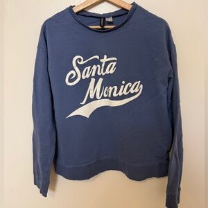 H&M Blue Crewneck Sweatshirt with White 'Santa Monica' Graphic